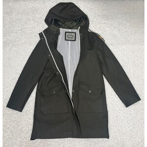 Levis Strauss Full Zip Snap Button Dark Green Polyurethane Rain Coat - Size S